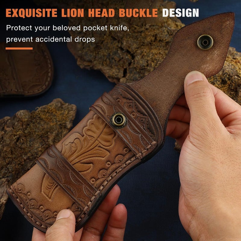 Omesio Pocket Knife Sheath, 5" Horizontal Knife Sheath for Belt, EDC Organizer Folding Knife Leather Sheaths, Small Belt Pouch Holder for Men - Image 5